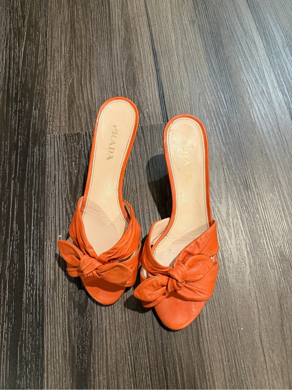 Rare Vintage Prada Orange Knot Leather Slide Sandals - Women’s 37.5